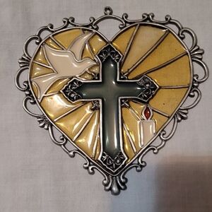 Stained Glass Heart with Cross and Dove